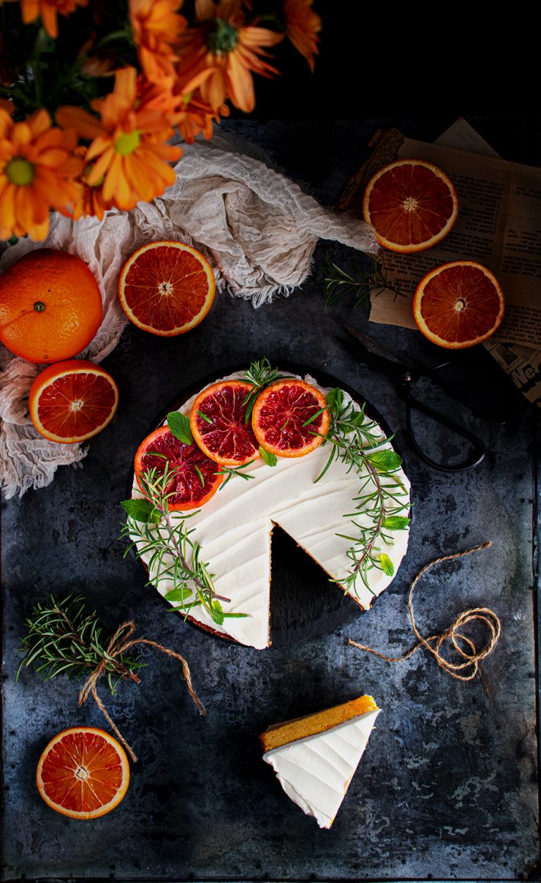 Blood Orange & Rosemary Polenta Cake